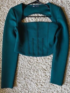 Zara Emerald Green Long Sleeve Crop Top
